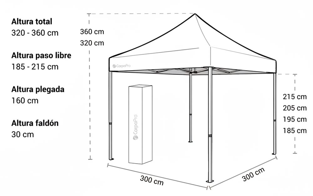 Plano técnico 3×3: dimensiones y alturas